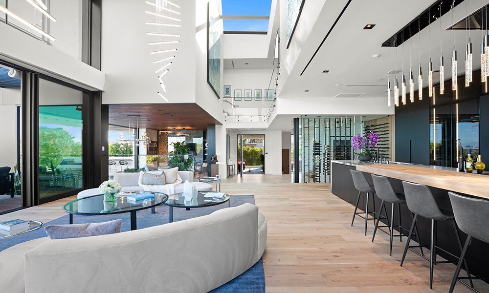 Open living room and kitchen in a modern smart home