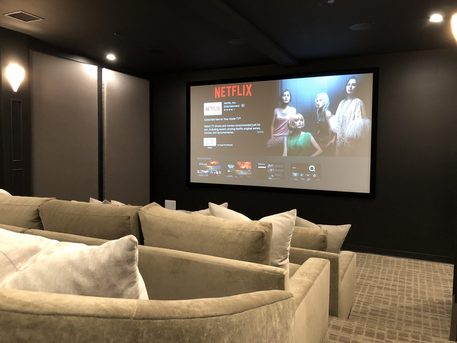 Dedicated home theater with large screen